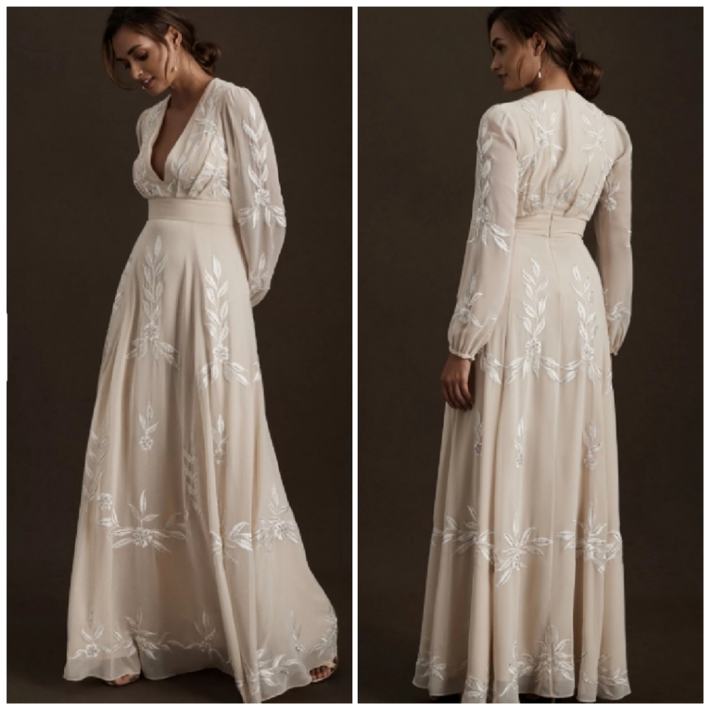 BHLDN Belize Embroidered Long Sleeve Gown Size 18